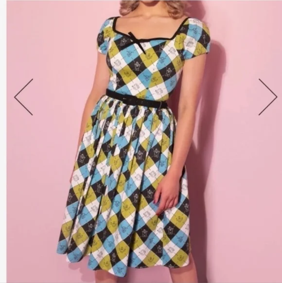 Vintage-Inspired Blue, Green & Black Check Fit-and-Flare Dress - Picture 2 of 9